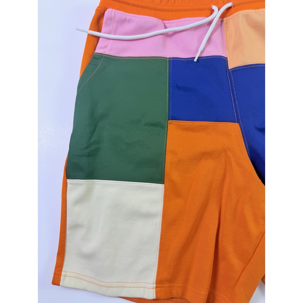 AKOO Mens Sweat Shorts Preppy Summer Patchwork Orange Green Blue XL Fox Top Hat - Picture 3 of 6